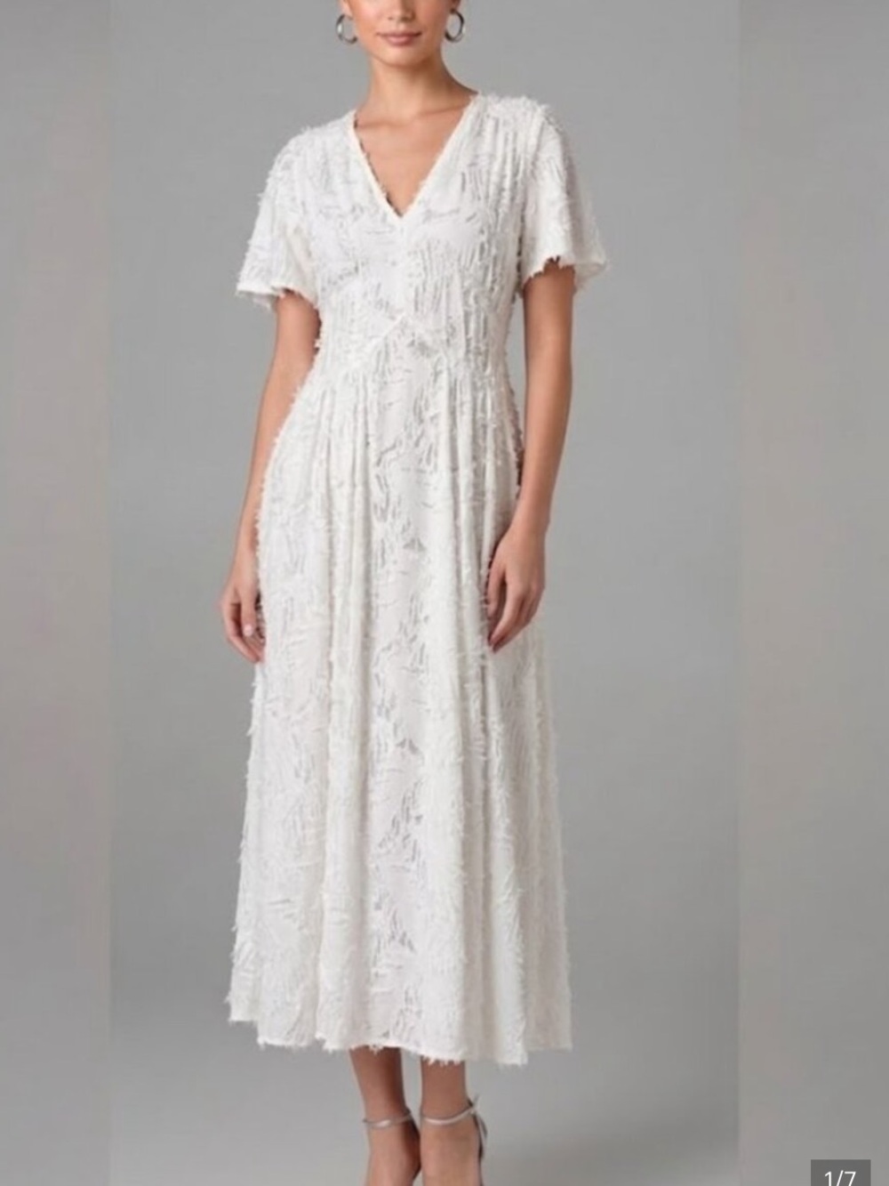 Cult Gaia Elise White Ivory Sheer Textured Midi Dress, Large